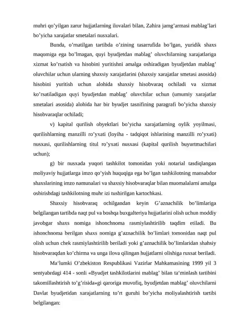 Byudjet Tashkilotlarining Shaxsiy Gʻazna Hisob va Raqamlardagi Byudjet Mablagʻlari Hisobi 4
