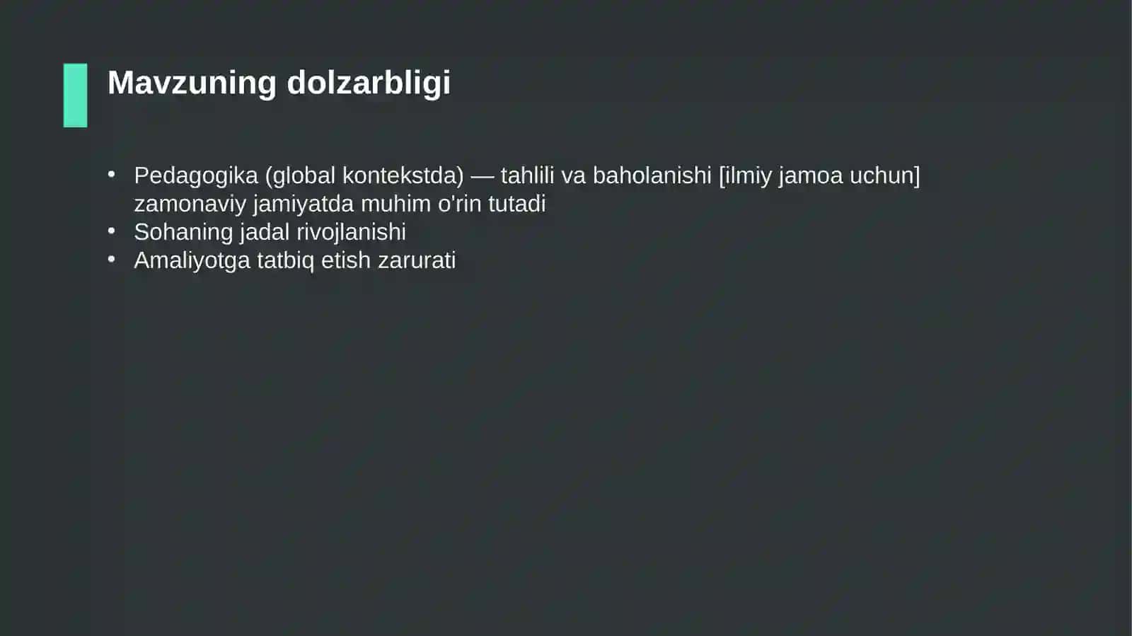 Pedagogika (global kontekstda) — tahlili va baholanishi [ilmiy jamoa uchun] 4