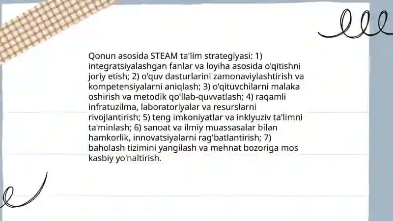 "Ta'lim to'g'risida"gi qonuni STEAM taʼlim 4
