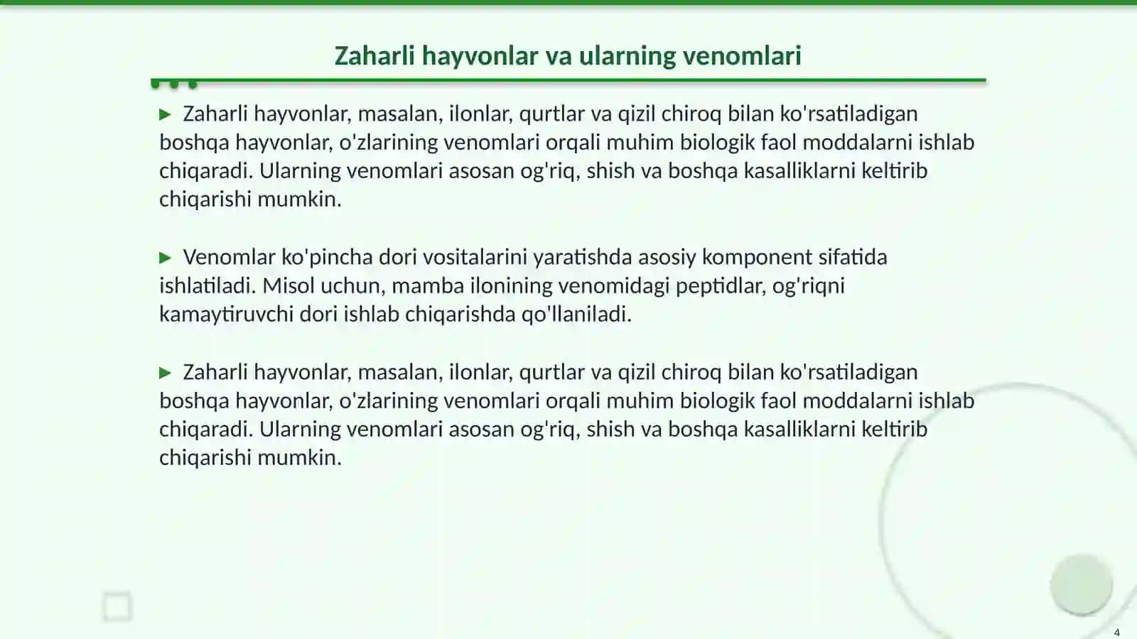 Zaharli hayvonlarning Tibbiyotdagi Roli 4
