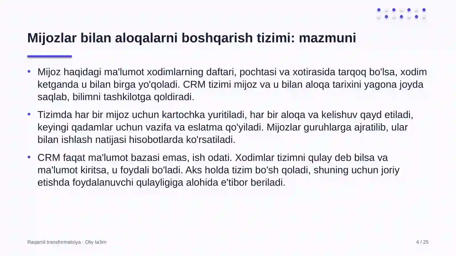 Ko'chmas mulk bozorida mijozlar bilan aloqalarni boshqarish tizimini joriy etish 4