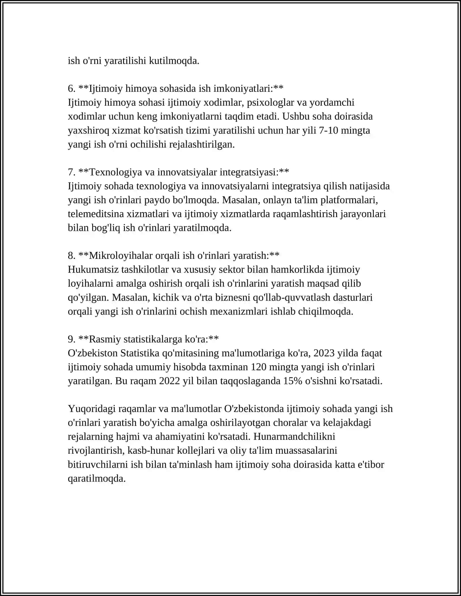 IJTIMOIY SOHANI RIVOJLANTIRISHGA YOʻNALTIRILGAN AHOLI BANDLIGI VA REAL DAROMADNING ORTIB BORISHI 4