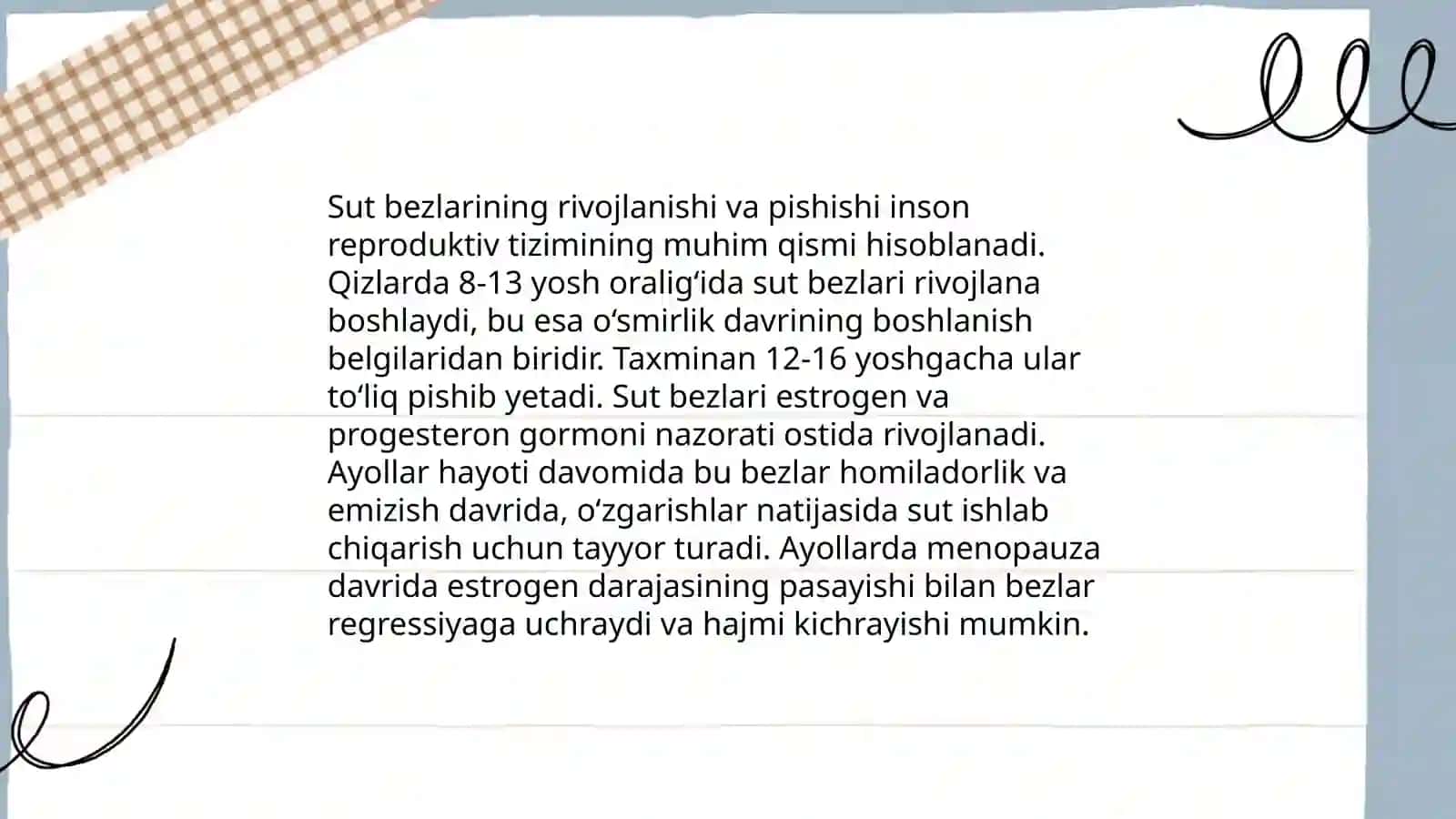 Sut bezlari faoliyatining boshqariluvi, sut bezlarining yoshga qarab o'zgarishi Yahyoyeva Madina 4