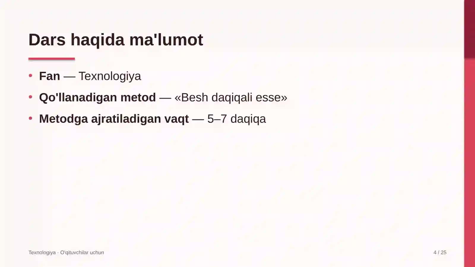 texnologiya darslarida besh daqiqali esse metodidan foydalanish 6298 4