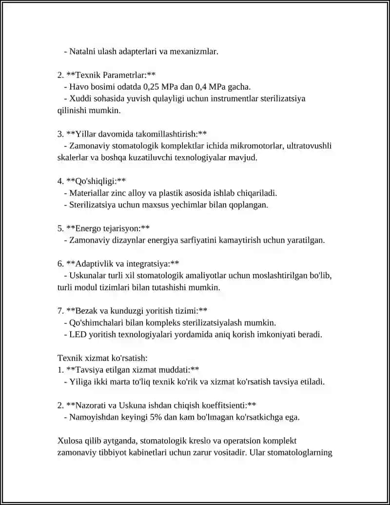 Stomatologik Kreslo va Operatsion Komplekt 4