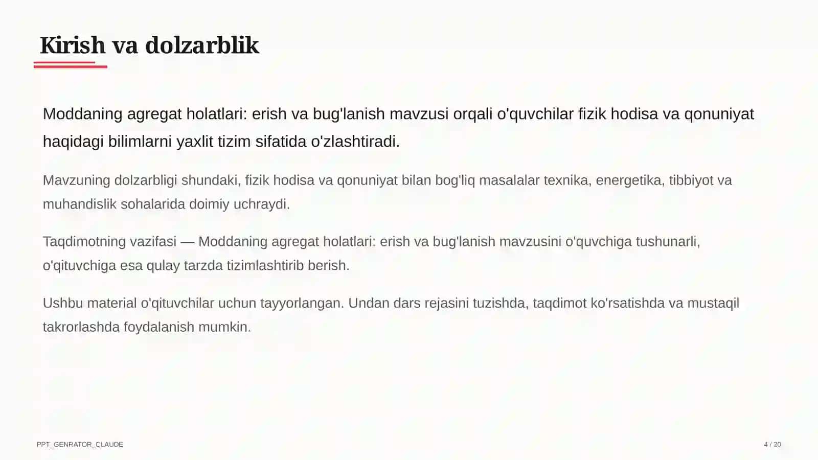 Moddaning agregat holatlari: erish va bug'lanish (8-sinf) 4