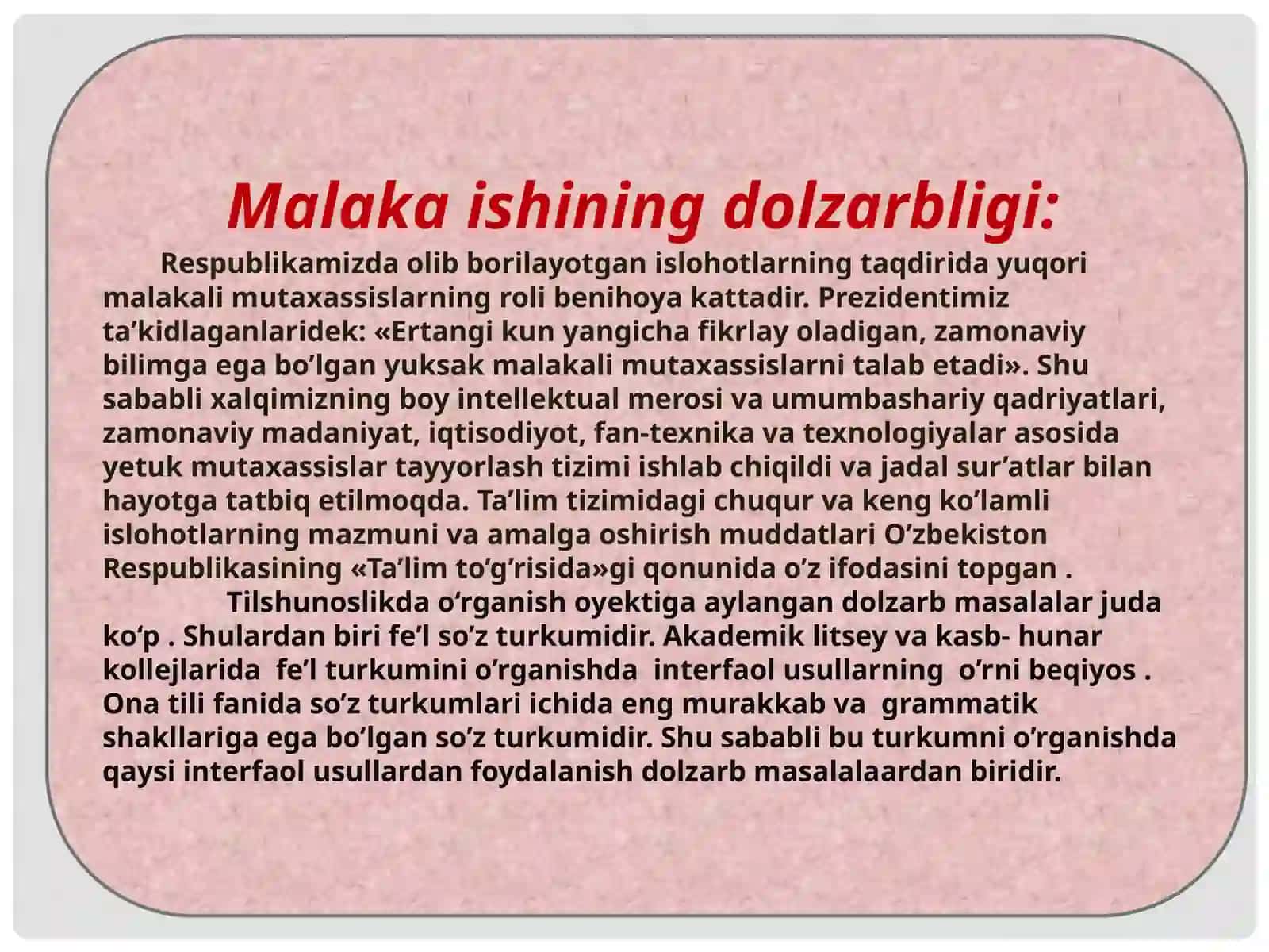 Fe’l so’z turkumining o’rganilishi 4