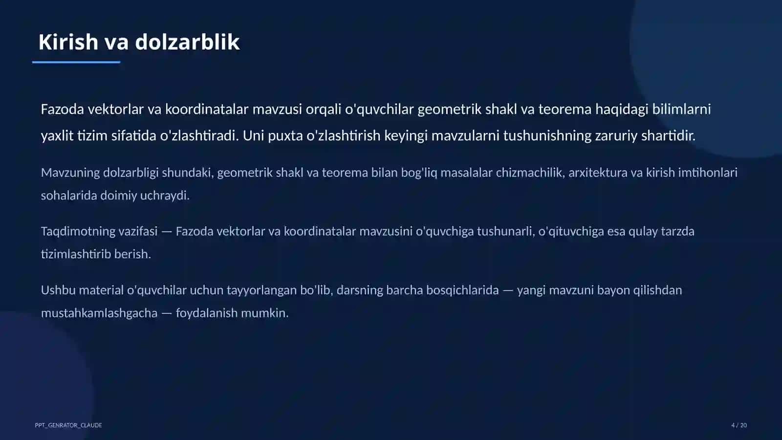 Fazoda vektorlar va koordinatalar (11-sinf) 4