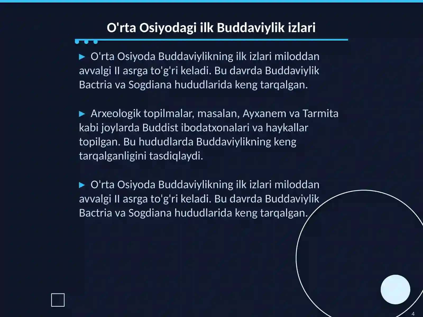 O'rta Osiyoda buddaviylik dinining tarqalishining tarixiy ildizlari va hozirgi zamon O'rta Osiyoda Buddaviylik dinining tarqalishi Kushon madaniyati va uning o'ziga xos jihatlari 4