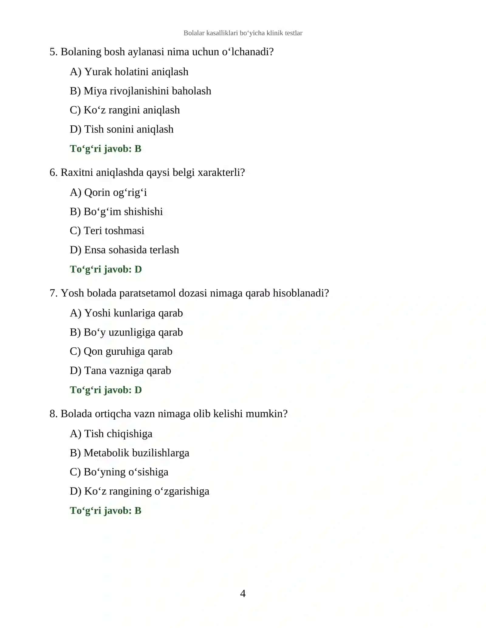 Bolalar kasalliklari bo‘yicha klinik testlar 4