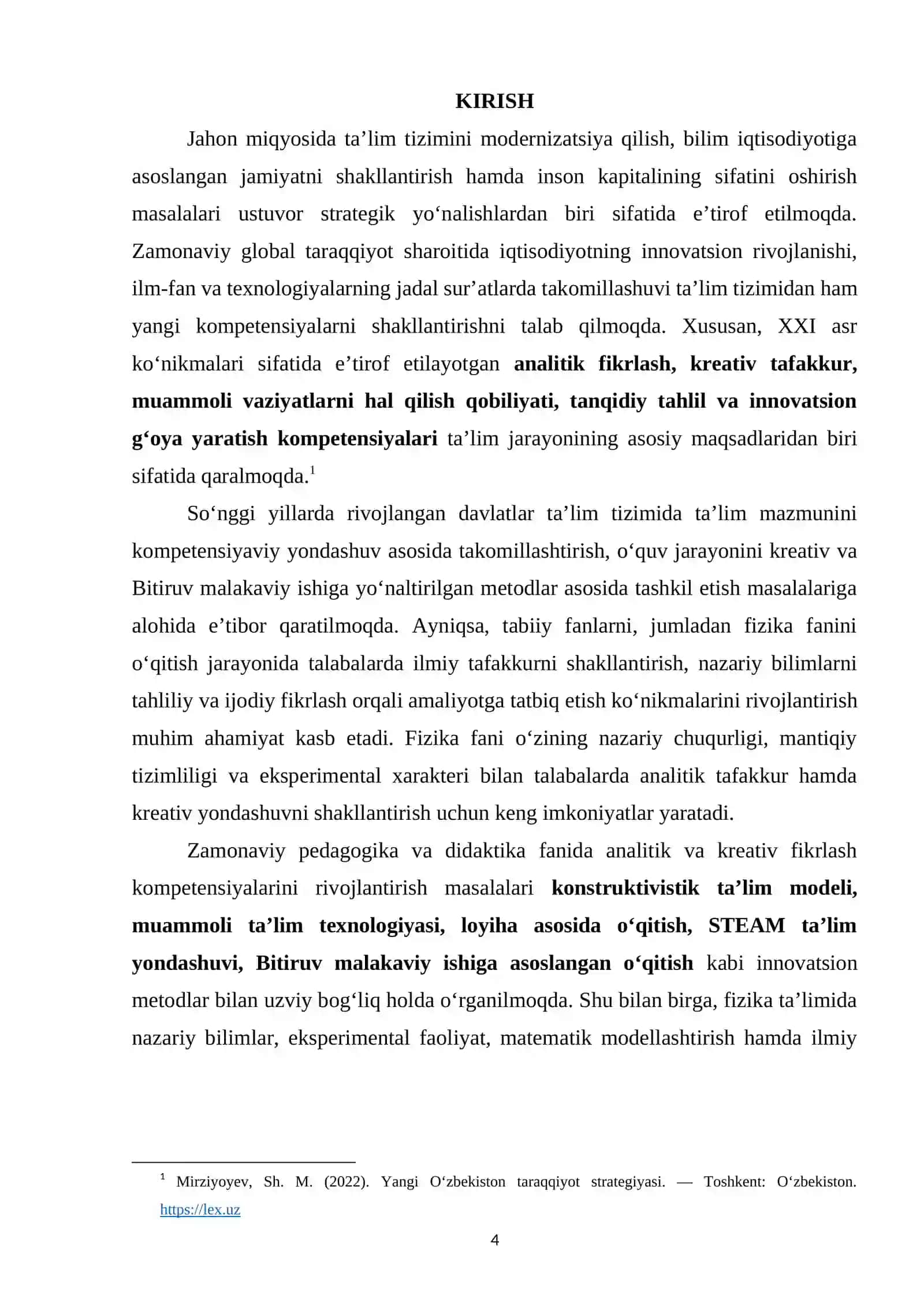 FIZIKA FANINI O‘QITISH JARAYONIDA TALABALARDA ANALITIK VA KREATIV FIKRLASH KOMPETENSIYALARINI RIVOJLANTIRISHNING ILMIY-METODIK ASOSLARI 4