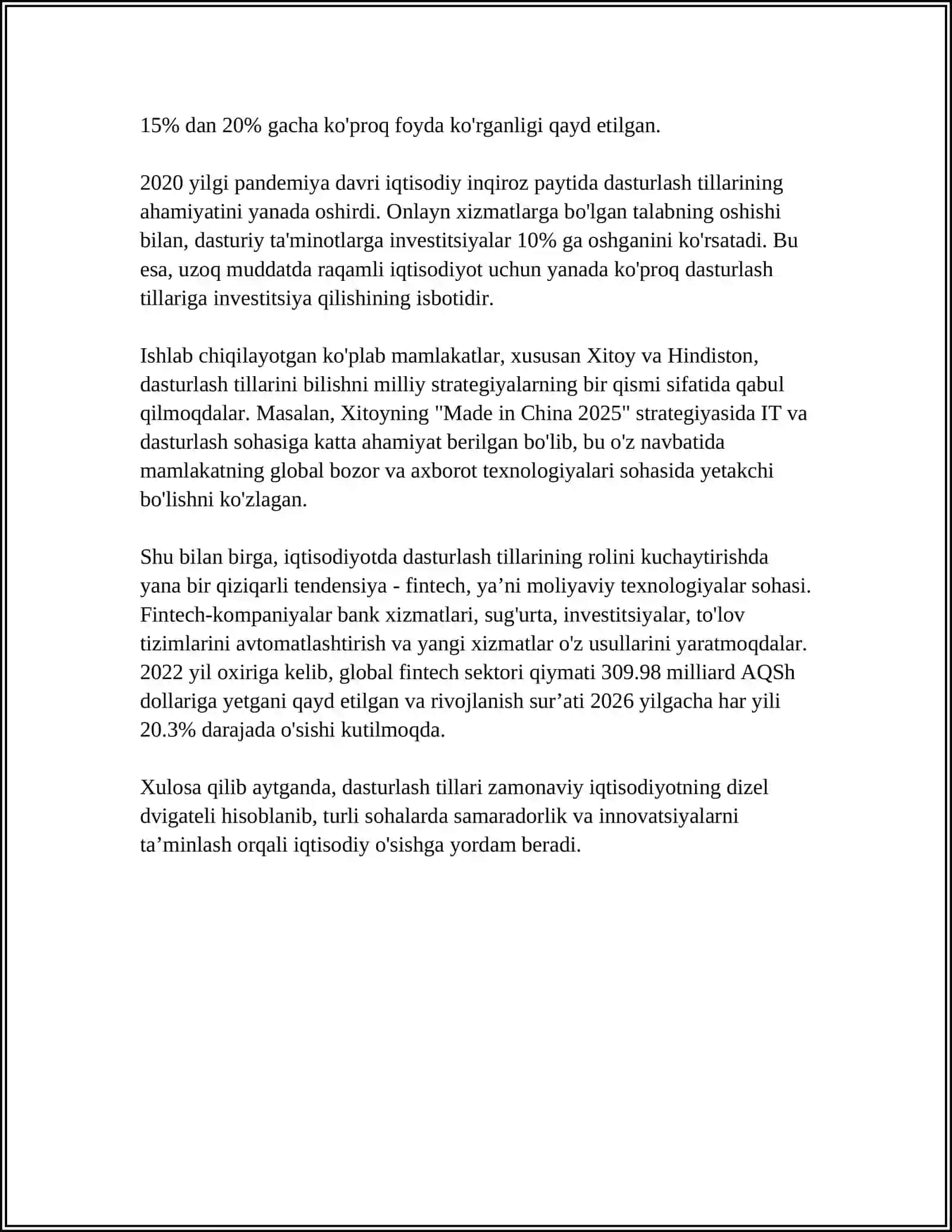 Dasturlash tillari va iqtisodiyotning o'zaro ta'siri 4