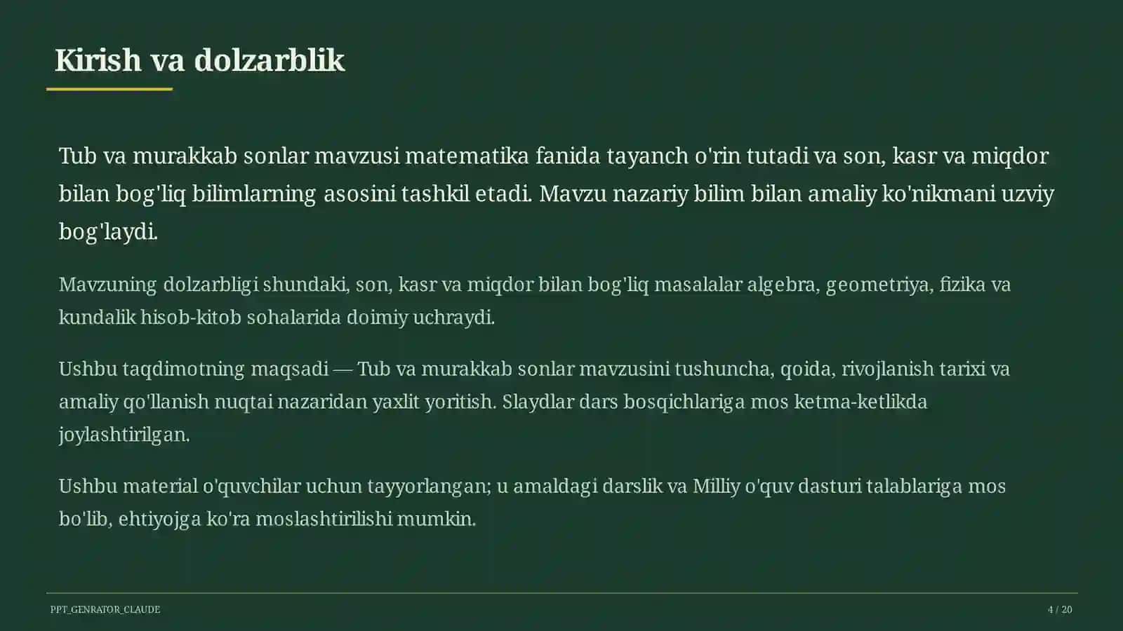Tub va murakkab sonlar (5-sinf) Matematika (5–6) — o'quvchilar uchun 4