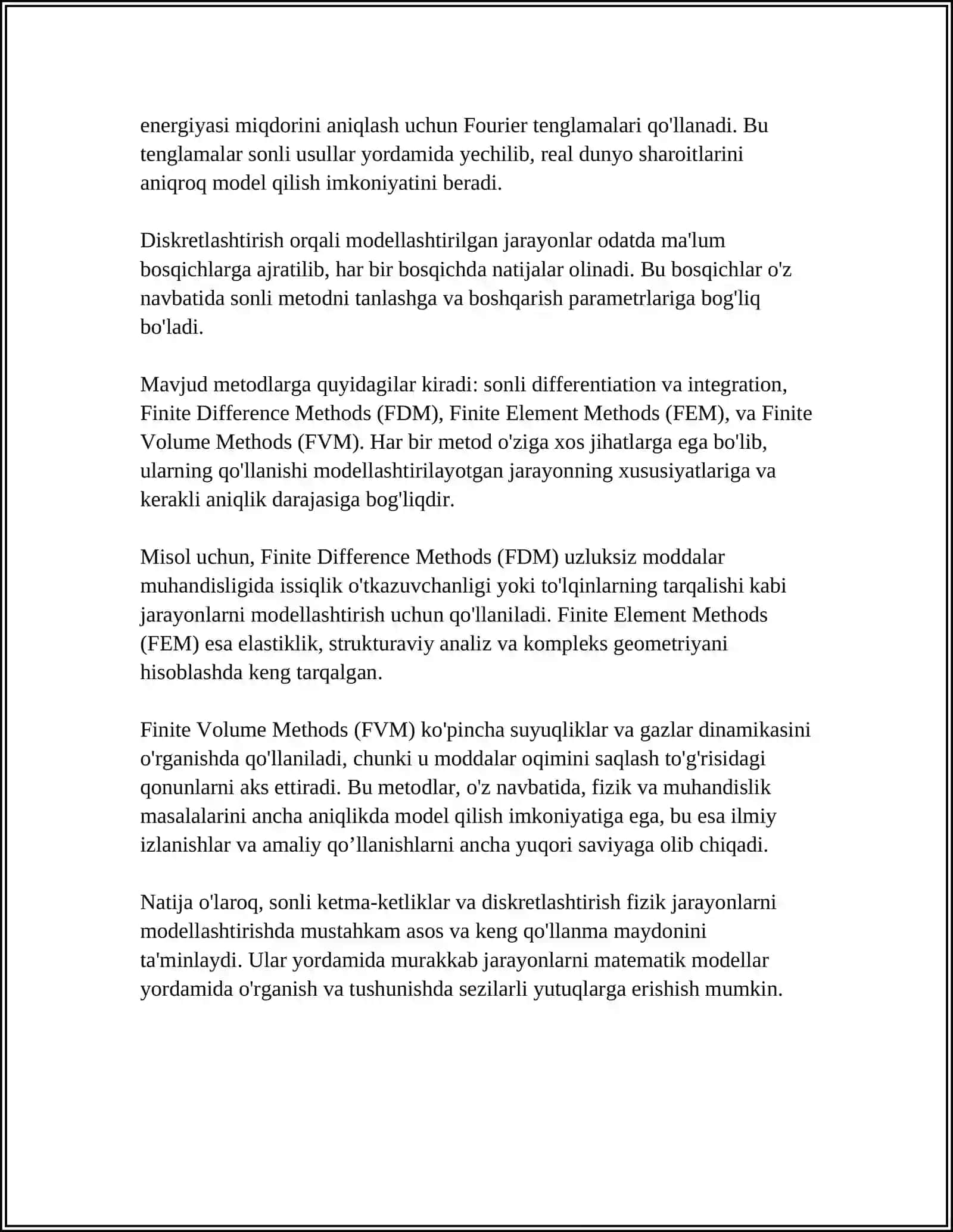 SONLI KETMA-KETLIKLARNI FIZIK JARAYONLARI MODELLASHTIRISHDAGI QO’LLANILISHI 4