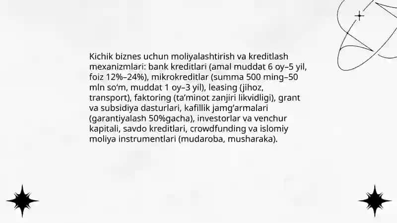 Kichik biznes va xususiy tadbirkorlik rivojlantirish masalalari 4