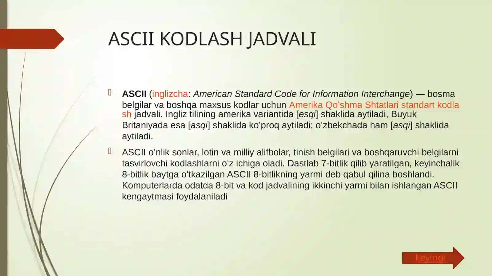 Axborotlarni Kodlash Tushunchasi. ASCII Kodlash Jadvali 4