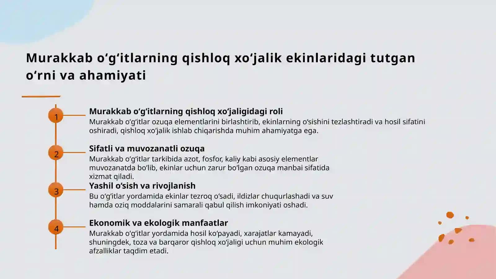 Murakkab oʻgʻit qoʻllash muddatlarining qishloq xoʻjalik ekinlari hosili va sifatiga taʼsiri 4