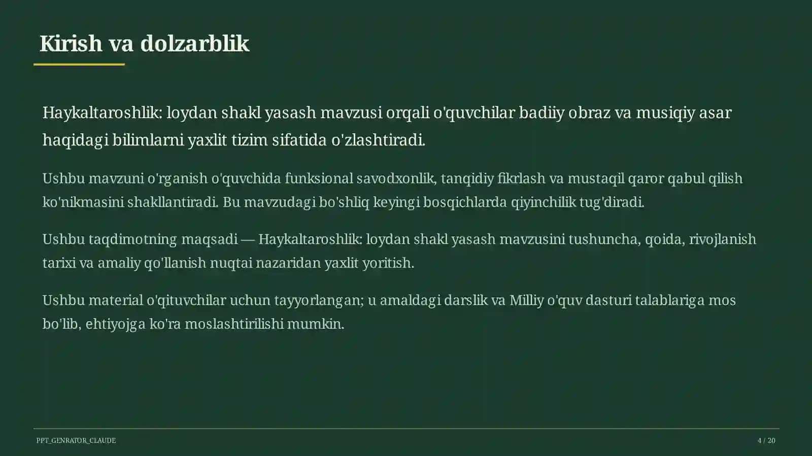 Haykaltaroshlik: loydan shakl yasash (4-sinf) 4