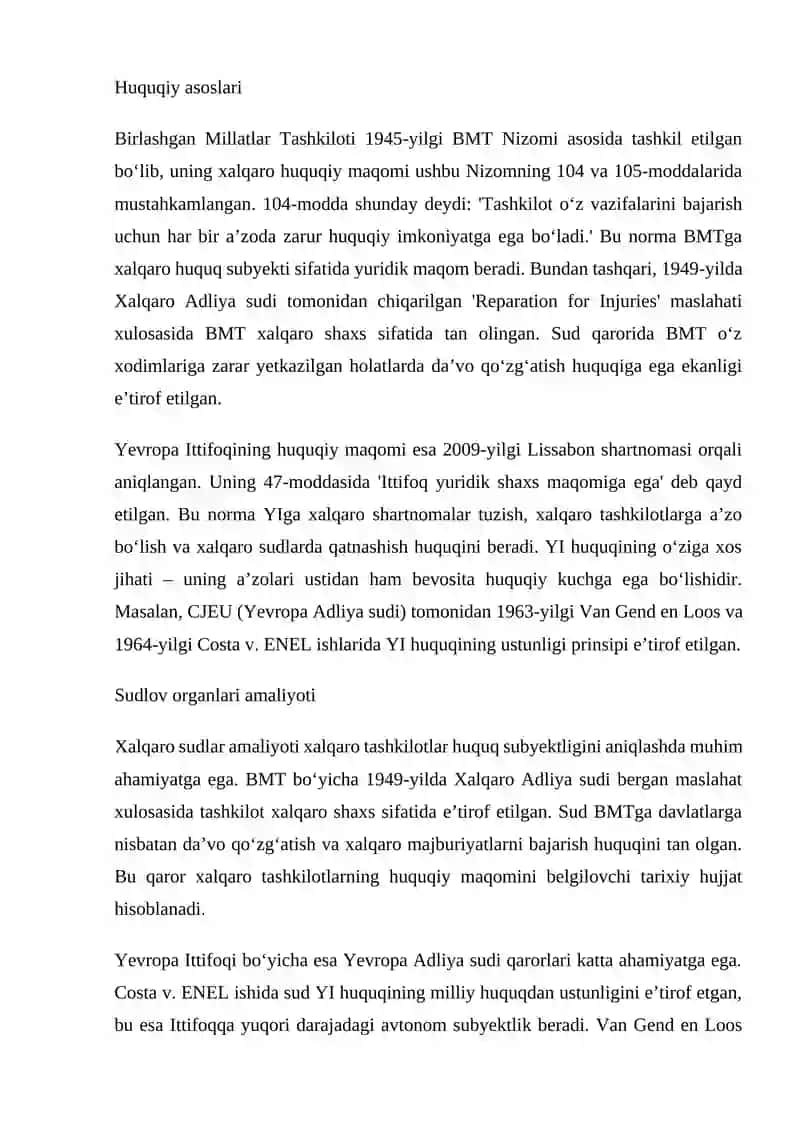 Xalqaro Tashkilotlar Huquq Subyektligi 4
