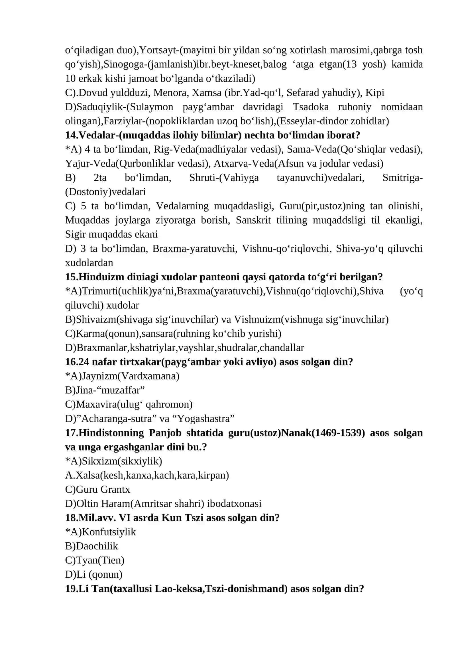 Dinshunoslik fanidan yakuniy nаzorat uchun test savollari 2025 2026 4