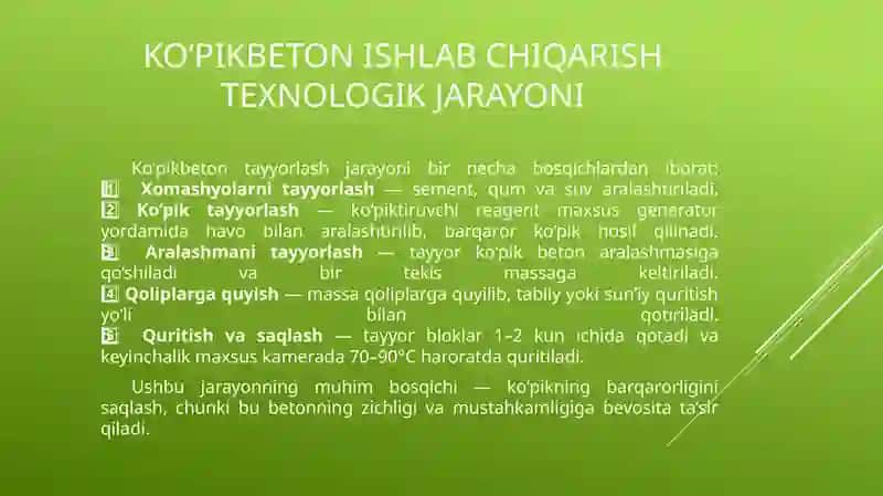 Ko‘pikbetonlarning ishlab chiqarish texnologiyasi 4