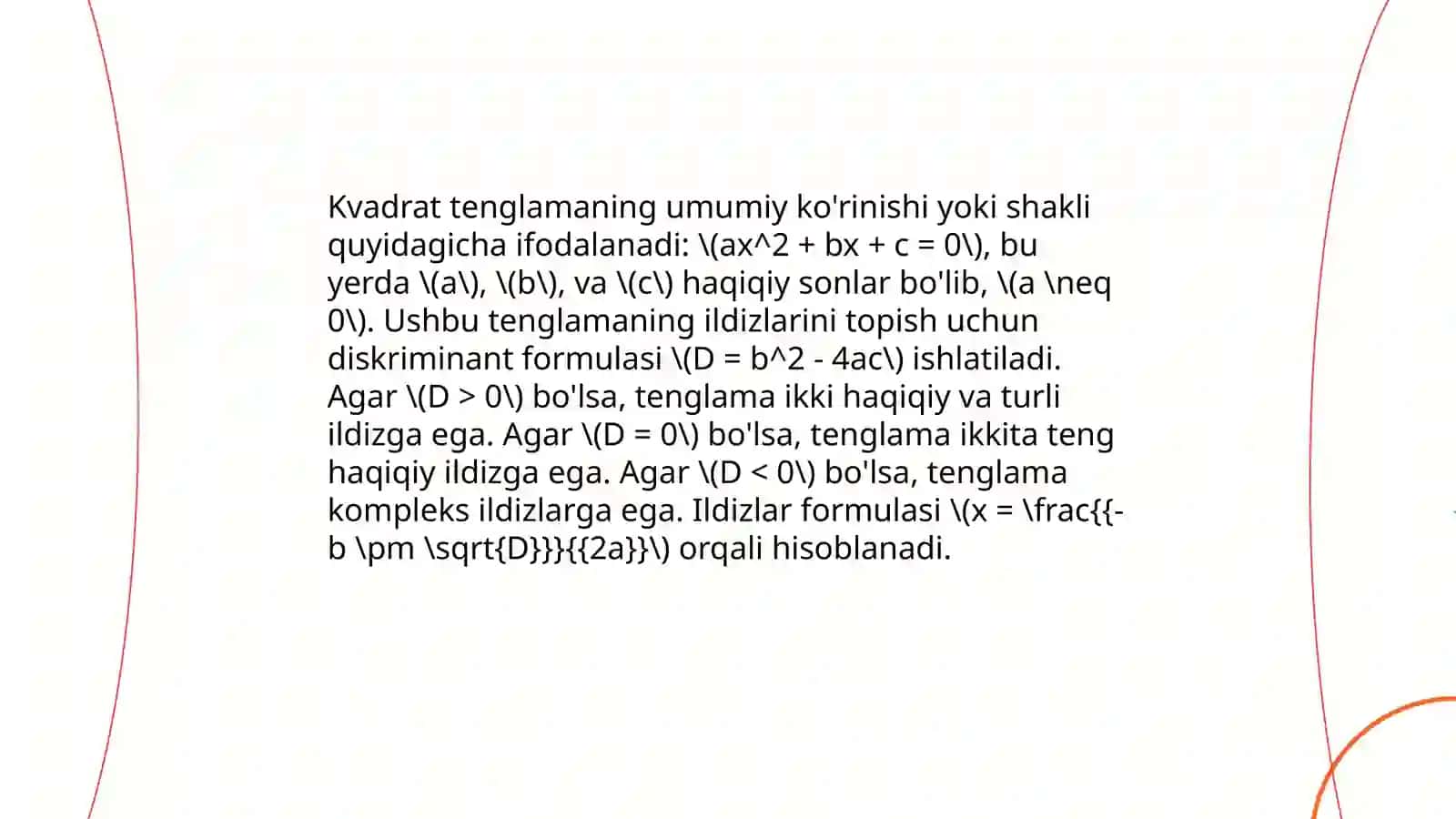 Kvadrat tenglamalar ildizlari va diskriminant formulalari 4