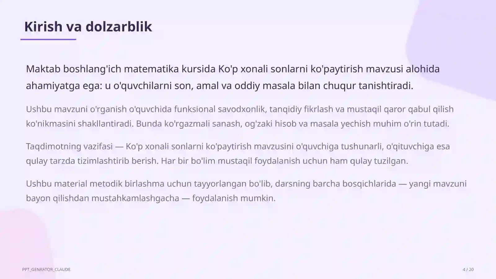 Ko'p xonali sonlarni ko'paytirish (4-sinf) 4