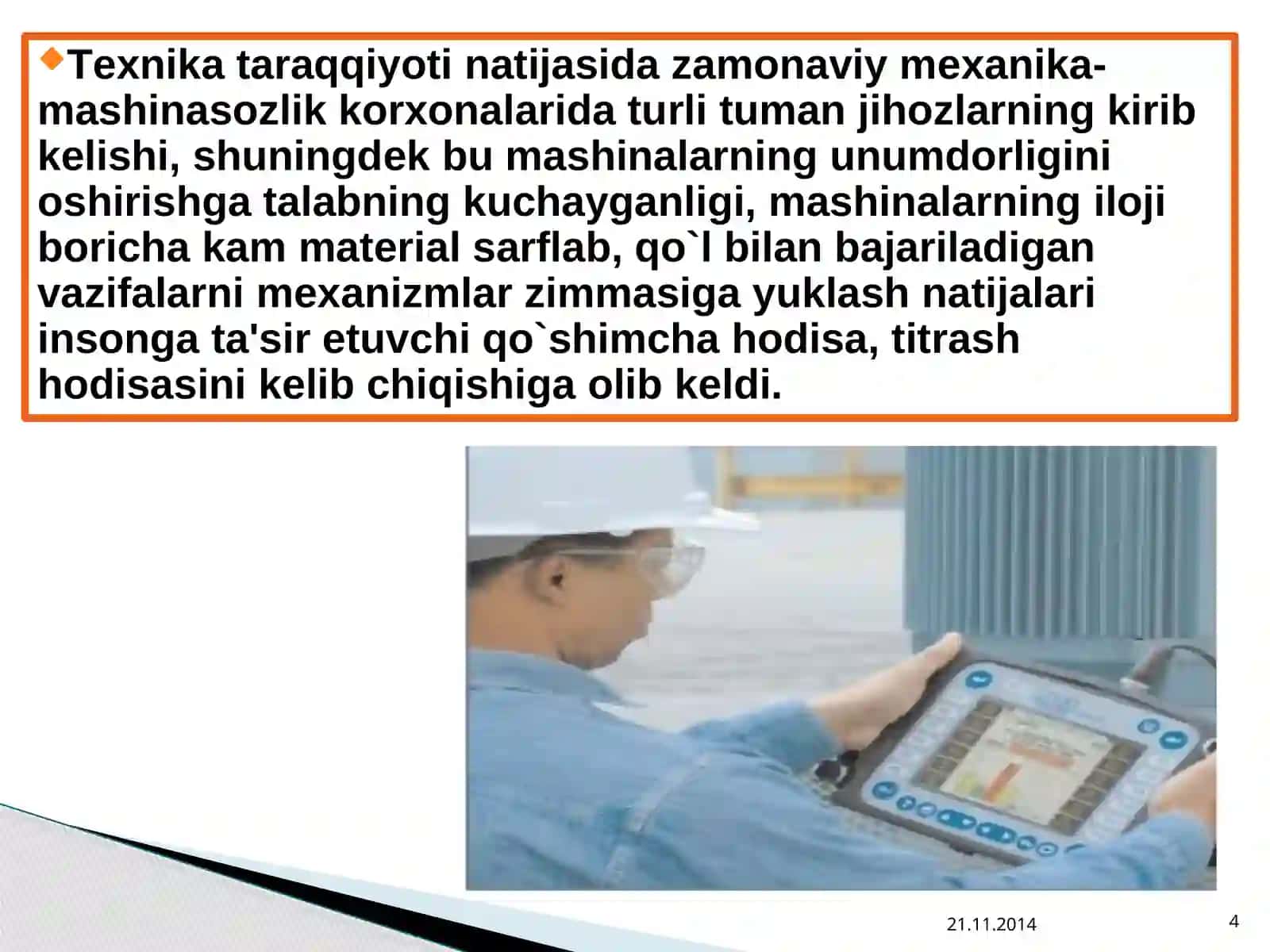 Sanoatda titrash va shovqindan muhofazalanish. 4