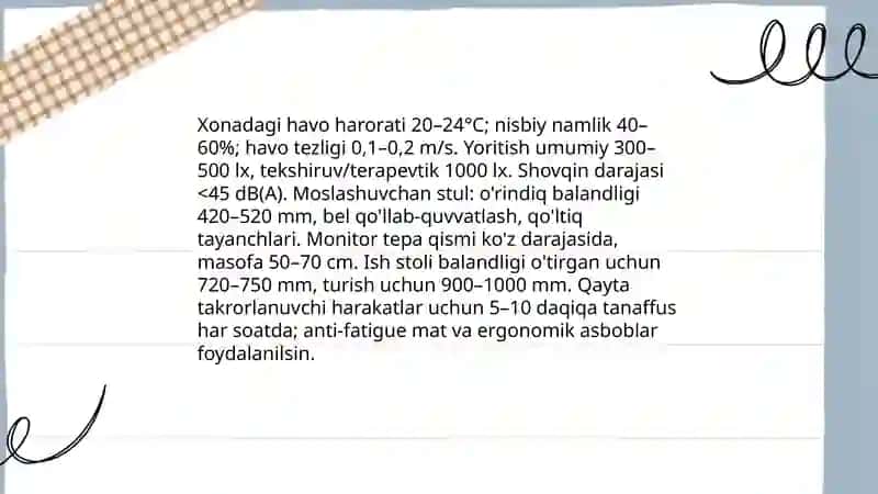 Turli soha mutaxassisligidagi shifokorlaming mehnat gigiyenasi 4