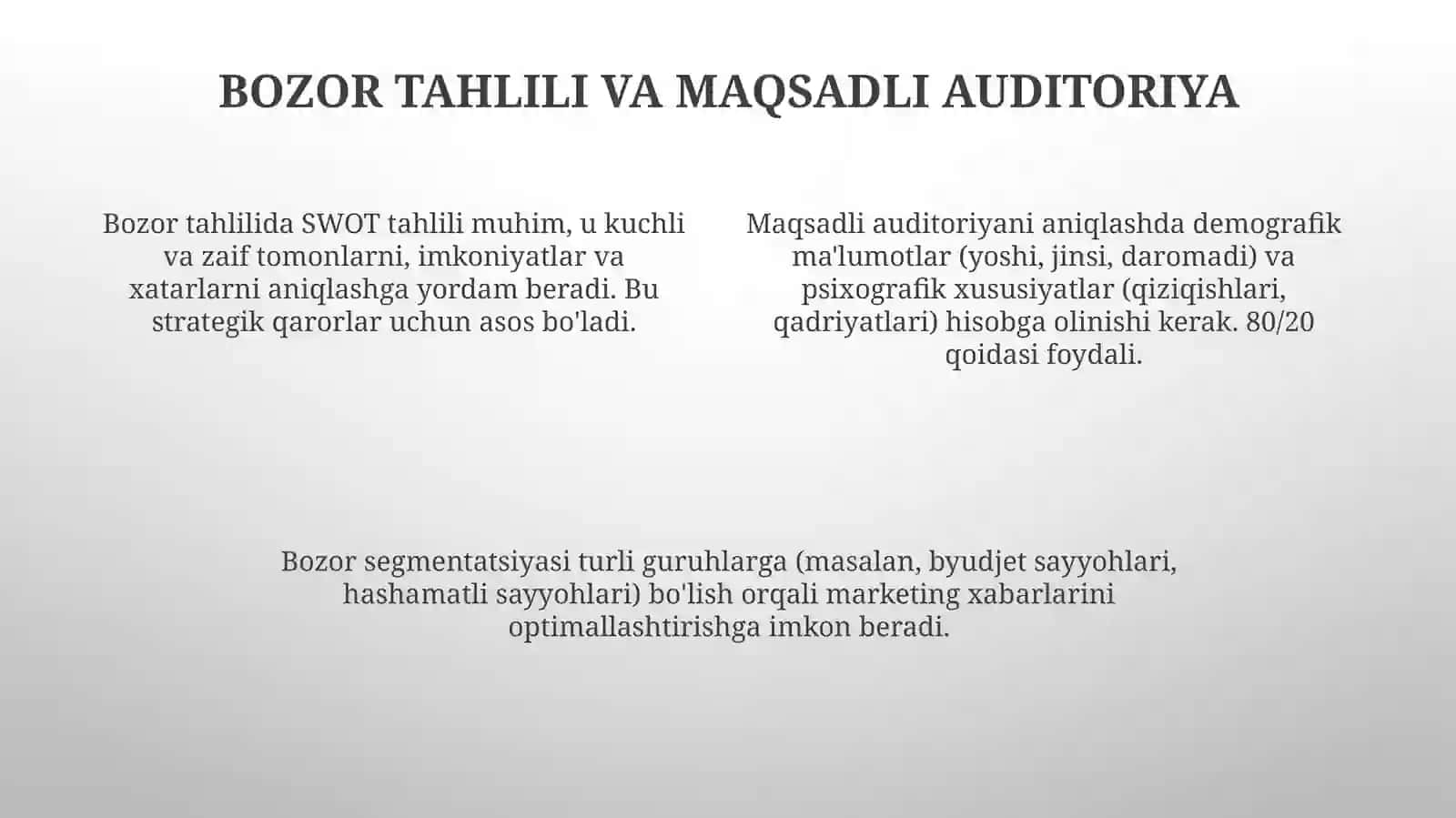 Turizm yoki xizmatlar sohasi uchun marketing 4