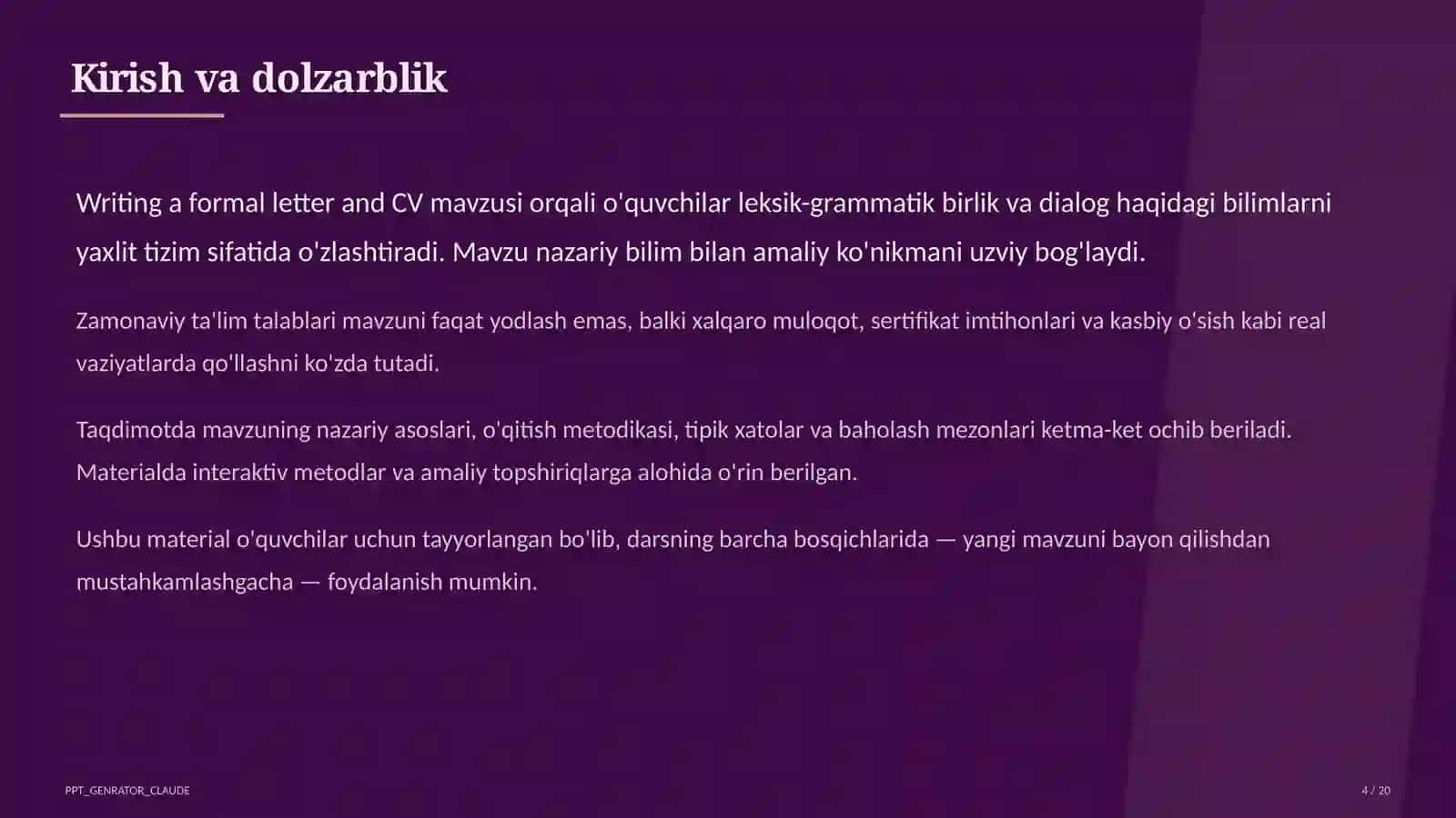 Writing a formal letter and CV (10-sinf) 4