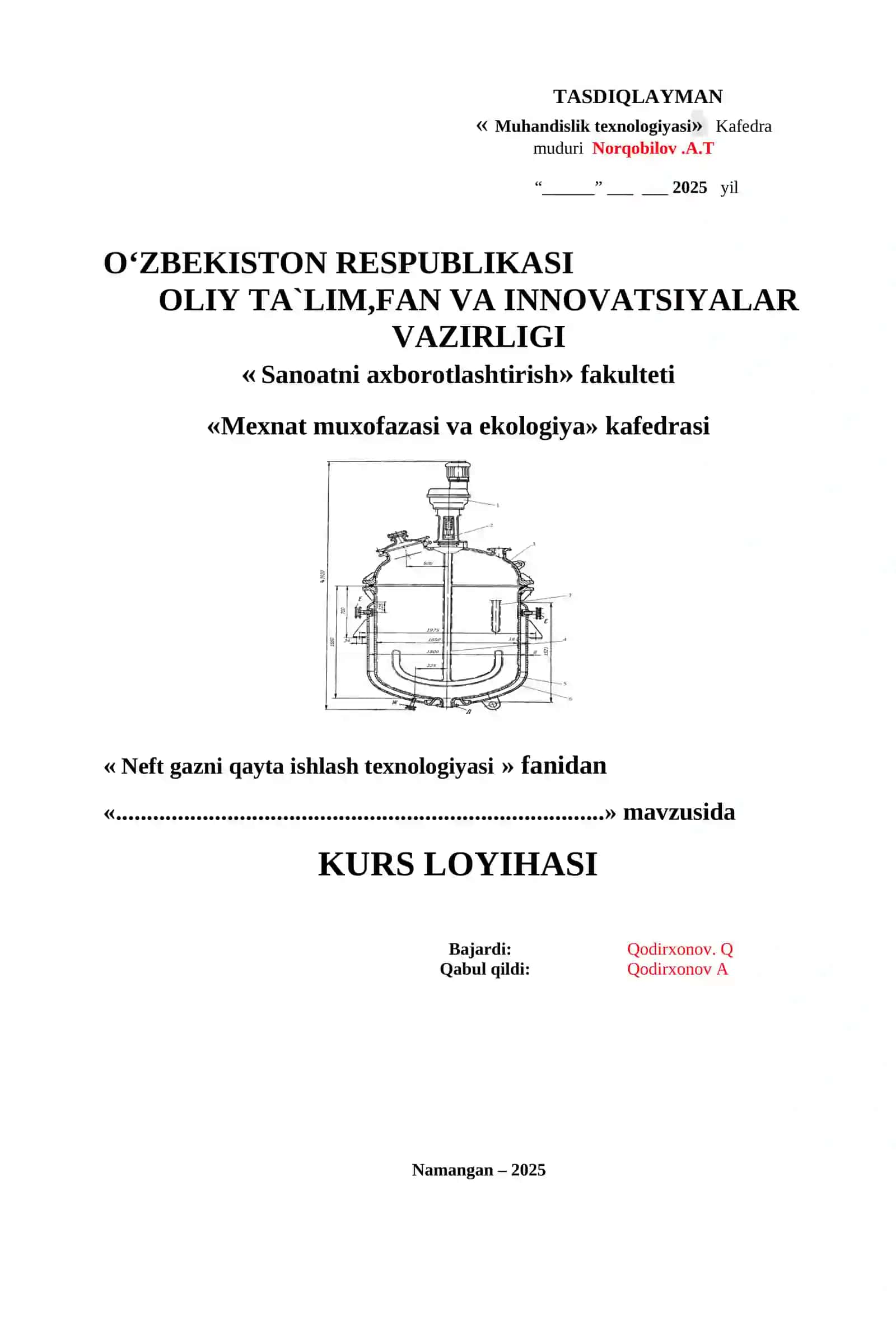 ASOSIY TEXNOLOGIK JARAYON VA QURILMALAR fаnidаn kurs ishi loyhalarni bаjаrish bo’yichа uslubiy ko’rsatma 4