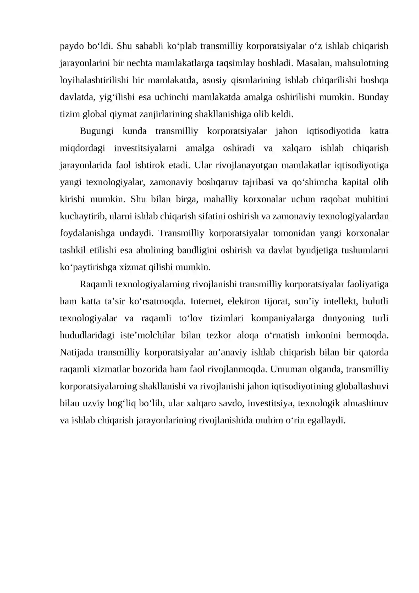 Transmilliy korporatsiyalarning jahon iqtisodiyoti rivojlanishidagi o‘rni 4