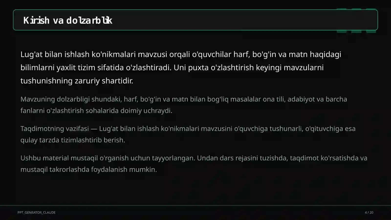 Lug'at bilan ishlash ko'nikmalari (4-sinf) 4