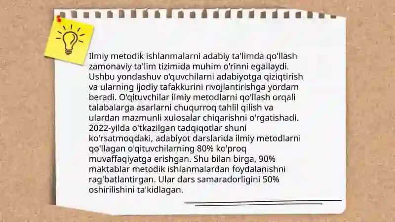 Adabiy ta’limga ilmiy metodik yondashuv. Taqrizlar, ilmiy maqolalar yozish amaliyoti. 4