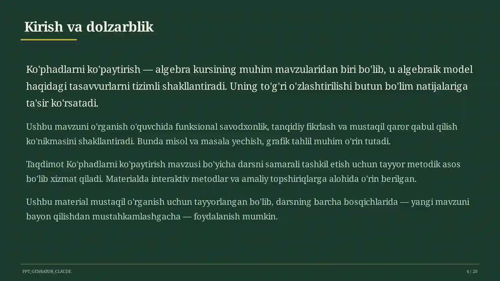 Ko'phadlarni ko'paytirish (7-sinf) 4