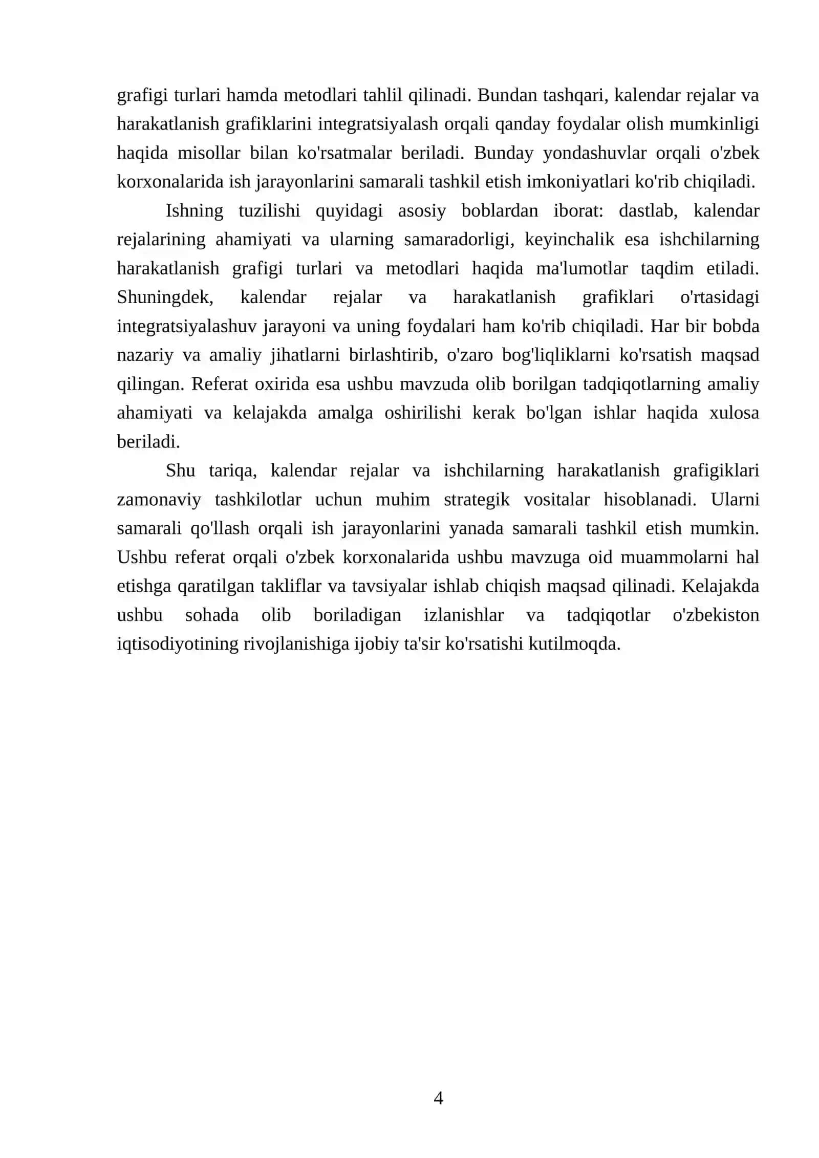 Kalendar rejalar va ishchilarning harakatlanish grafigiklari 4