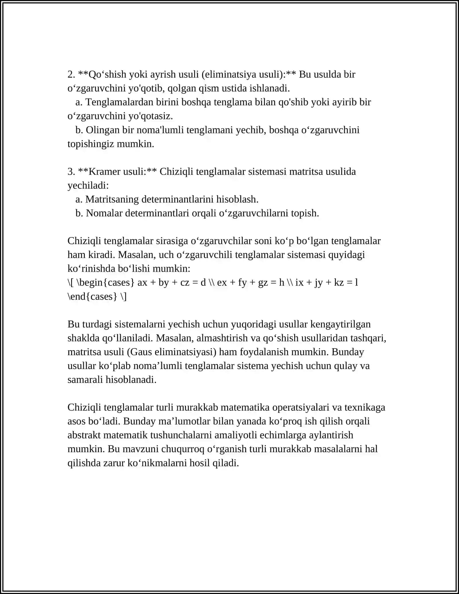 MATHCADDA CHIZIQLI TENGLAMALAR YECHISH 4