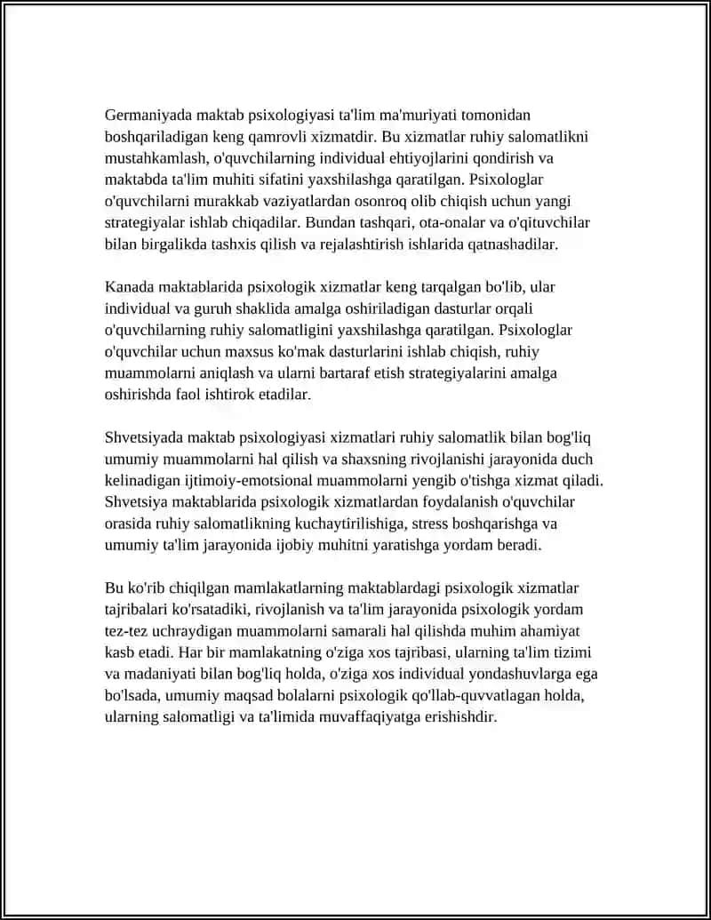 BOSHQA MAMLAKATLARDAGI PSIXOLOGIK XIZMAT TAJRIBALARI BILAN YAQINDAN TANISHISH 4