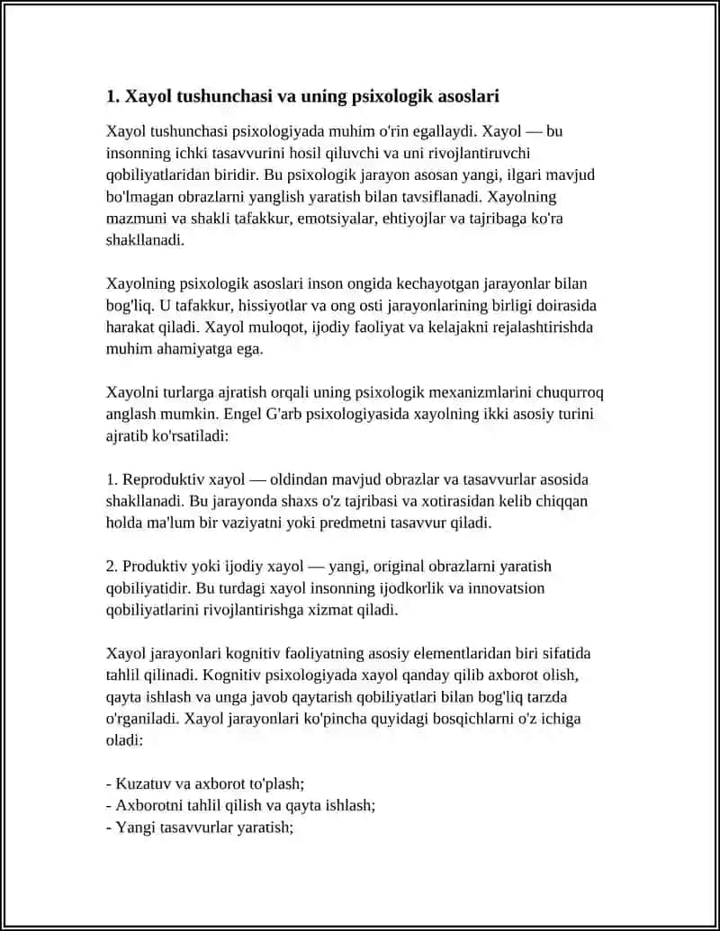 XAYOL HAQIDA TUSHUNCHA XAYOL JARAYONLARI VA XAYOL TURLARI,TAFAKUR BORASIDA PSIXALOGIK NAZARYA TAFAKKUR OPERATSIYASI FAOLYAT HAQIDA TUSHUNCHA,LNTELLEKT VA KRATIVLIK NAZARYASI REFARAT 4