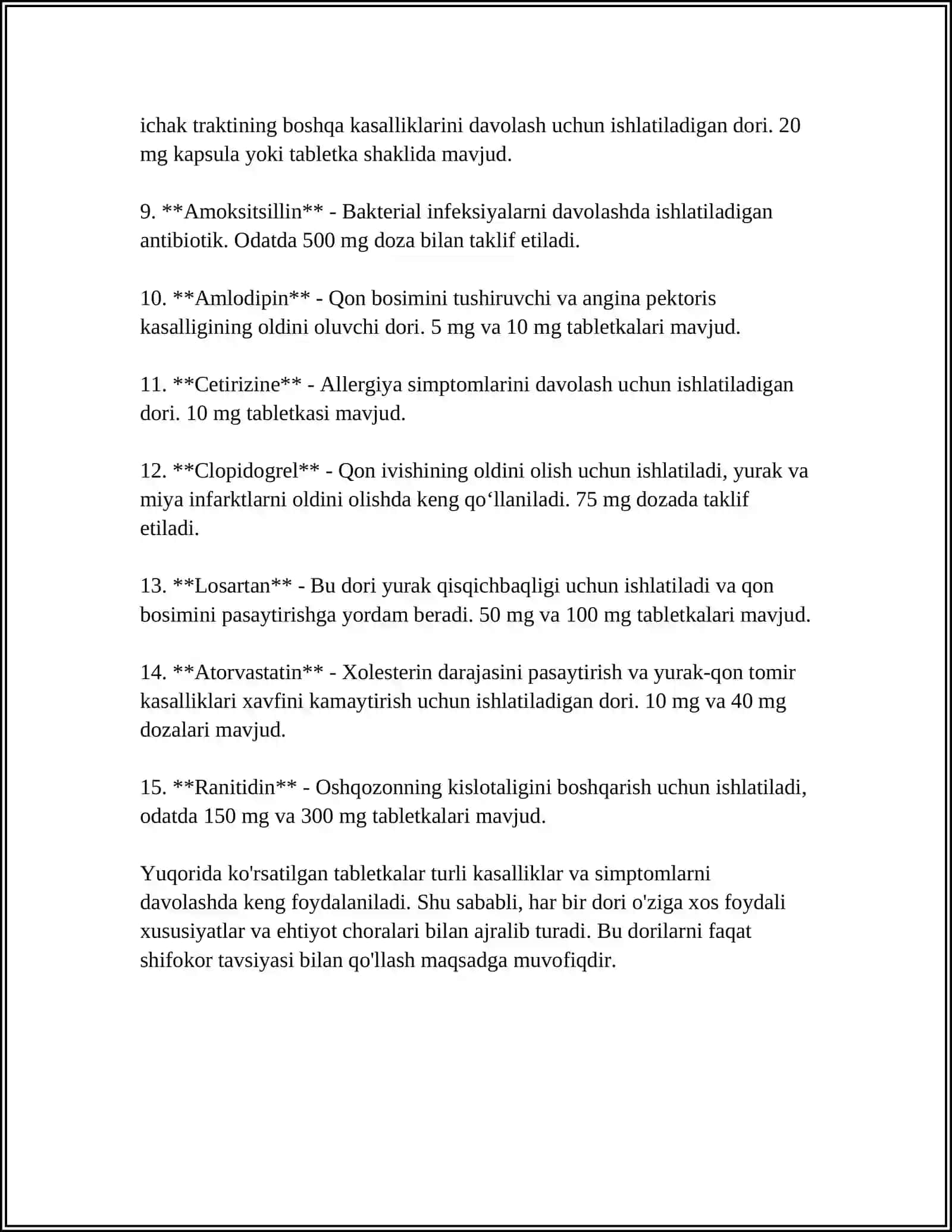 QOBIQLI TABLETKALAR NOMENKLATURASI VA QOBIQ TARKIBLARI 4