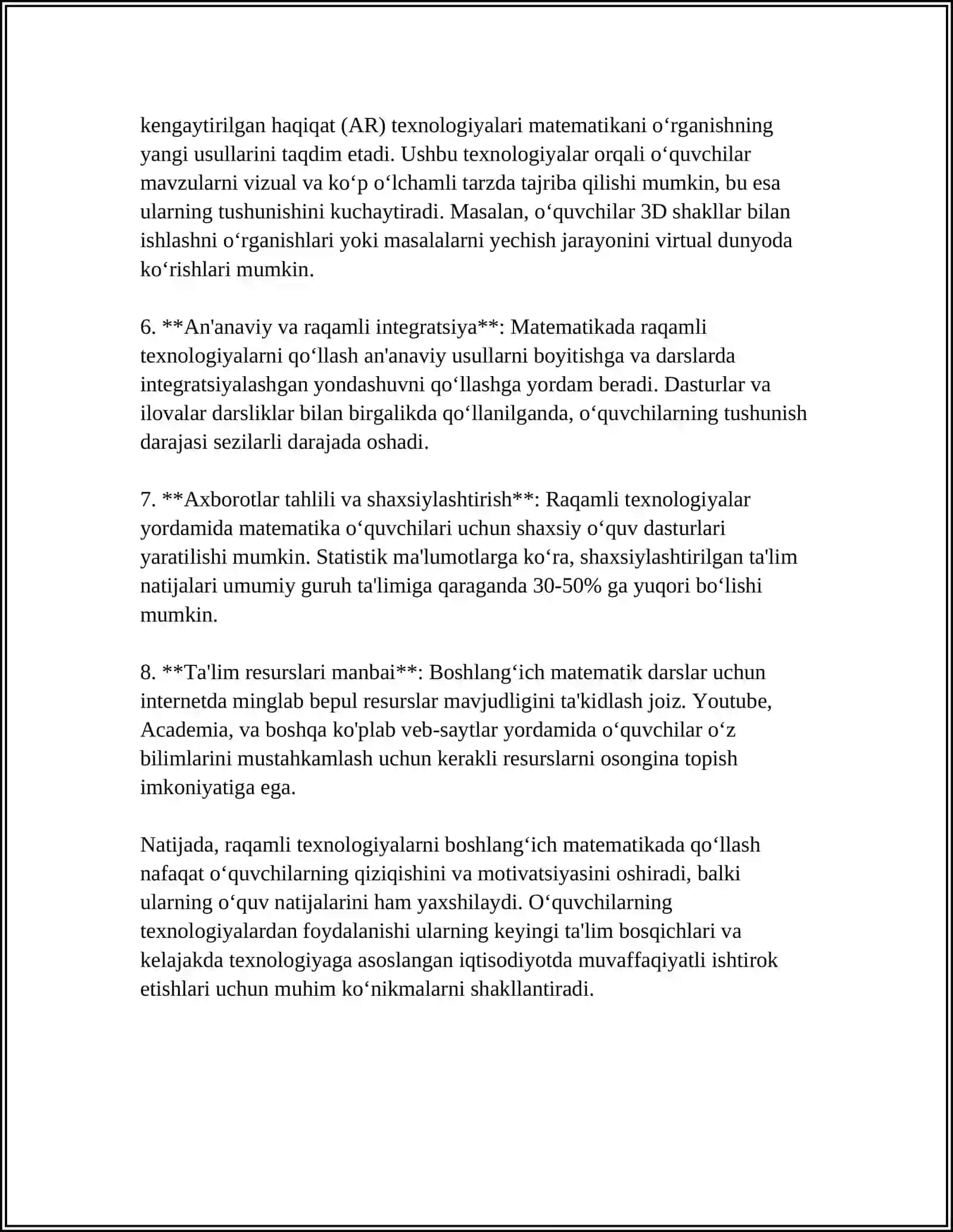 BOSHLANGʻICH SINFLARDA MATEMATIKA DARSLARIDA RAQAMLI TEXNALOGIYALARNI JORIY ETISH METODIKASI 4