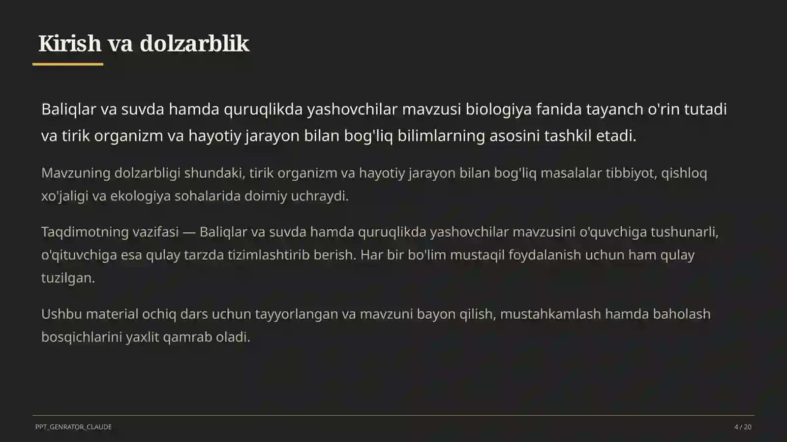 Baliqlar va suvda hamda quruqlikda yashovchilar (7-sinf) 4