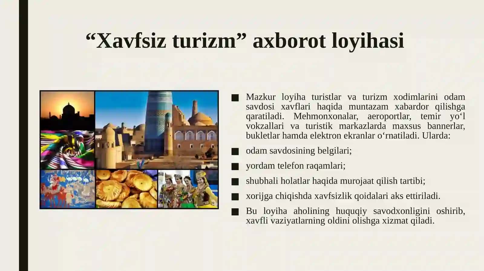 Turizm sohasida odam savdosiga qarshi kurashish bo'yicha loyihalar va tashabbuslarni ishlab chiqarish 4