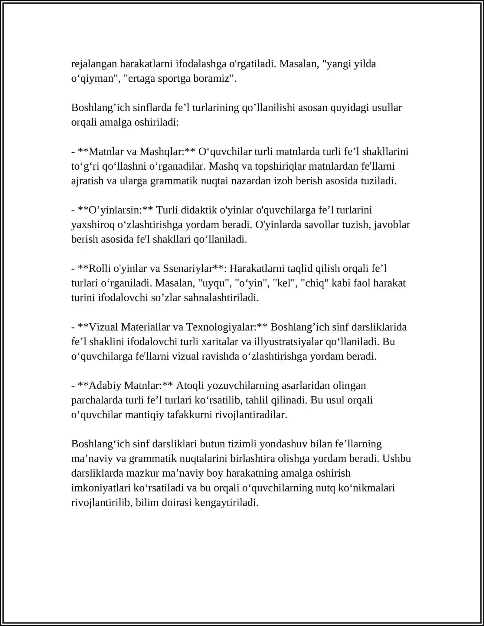 BOSHLANGʻICH SINF DARSLIKLARIDA FEʼLGA OID MASHQLARNI TAVSIF QILISH 4