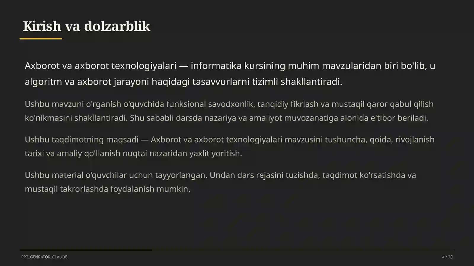 Informatika va axborot texnologiyalari (5–11) — o'quvchilar uchun 4