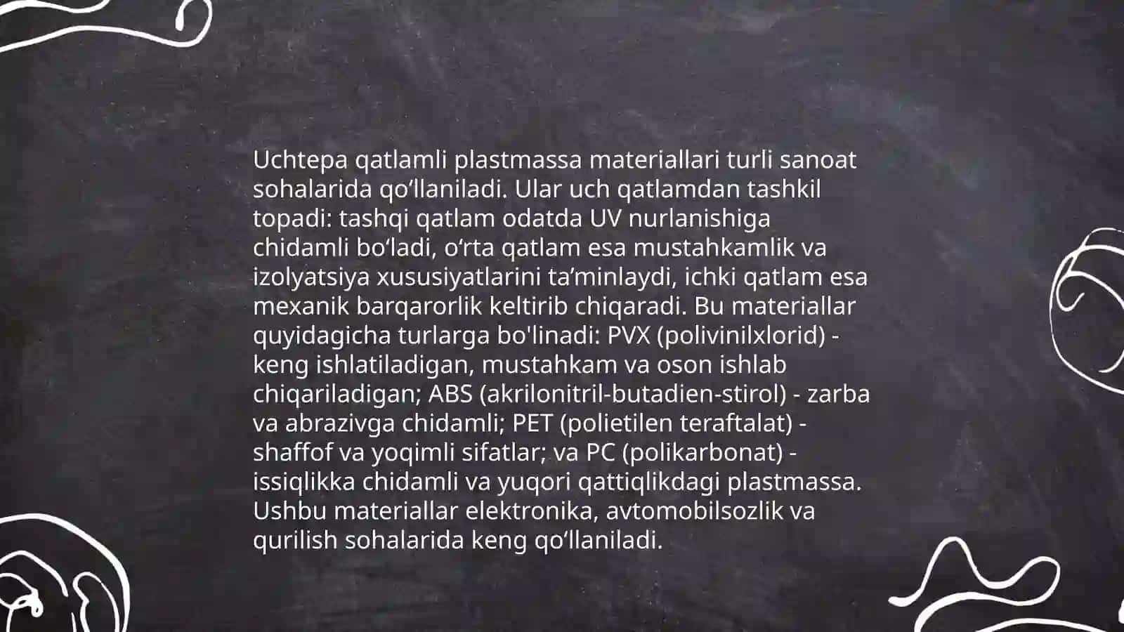 Uch qatlamli plastmassa yopmalar to'g'risida ma'lumot 4