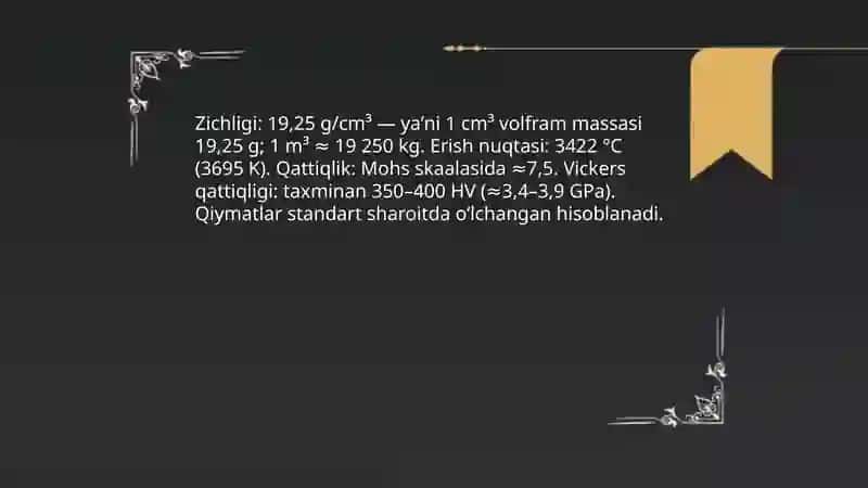 Volfram fizik xususiyatlari va sanoatda qoʻllanishi 4
