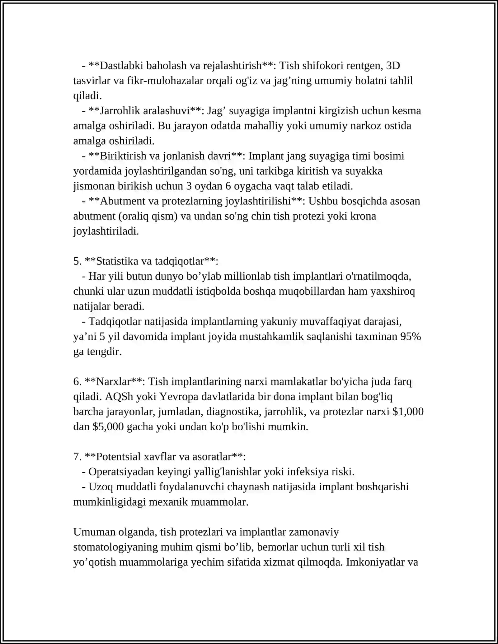 TOLIQ OLIB QOYILADIGAN PROTEZLARGA IMPLANTLARNING TA’SIRI 4