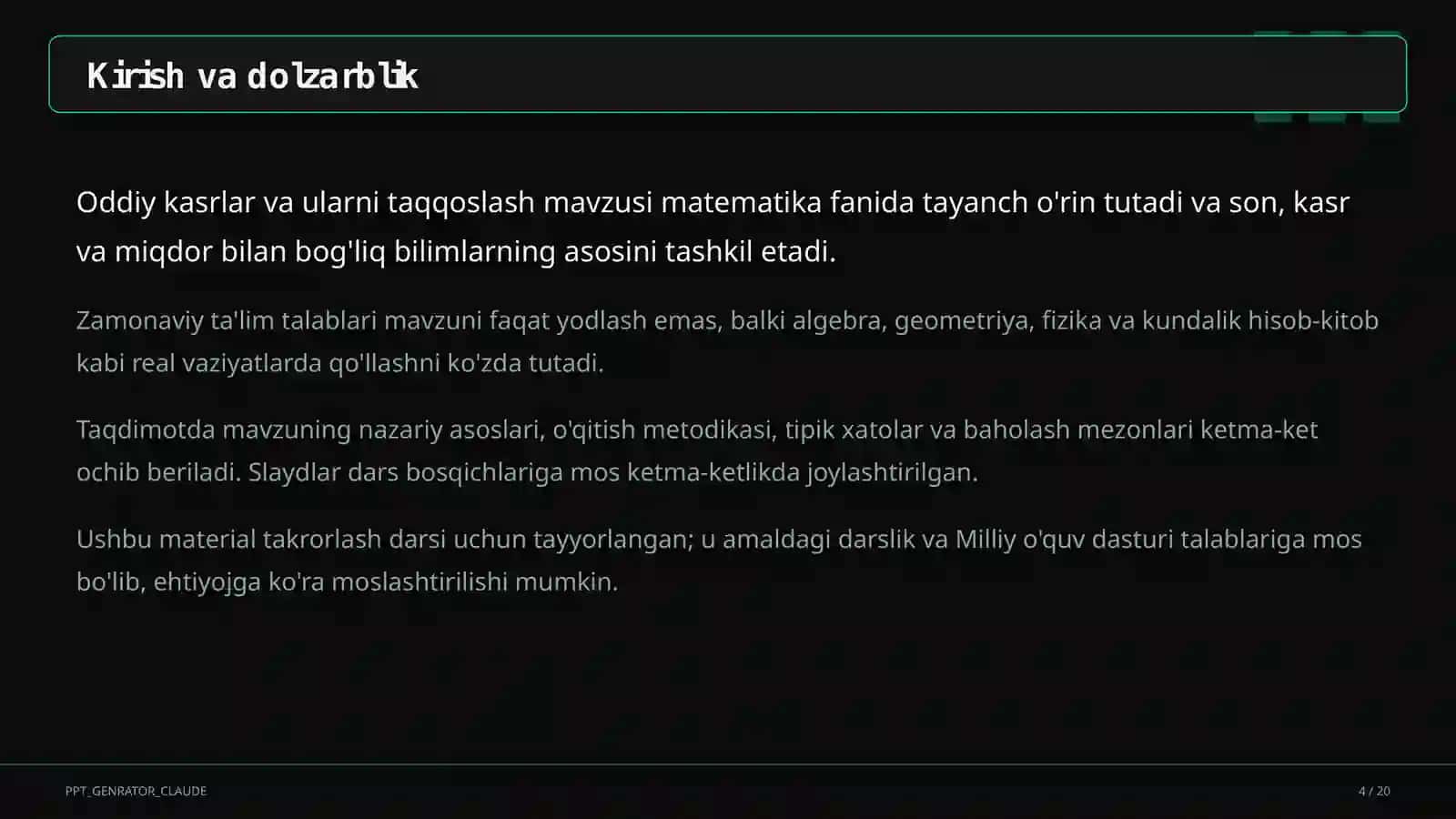Oddiy kasrlar va ularni taqqoslash (5-sinf) 4
